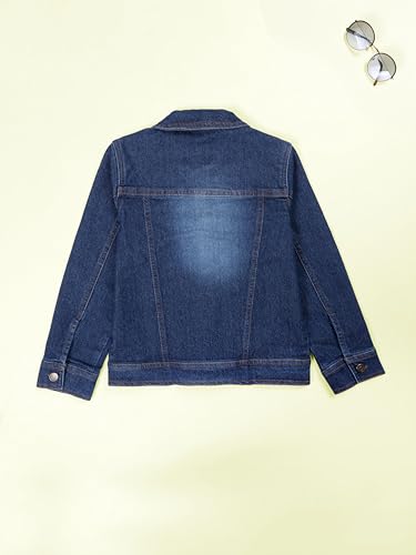 Image of KiddoPanti Boys Denim Jacket | Cotton Poly Blend with Spandex | Washed Denim, Full Sleeve | Button Closure & Front Flap Pockets | Collared Neck