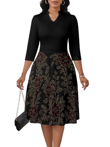 Image of PinkPatty Women's Casual A-line Midi Dresses 3 /4 Sleeve V Neck Fit and Flare Dress with Pockets