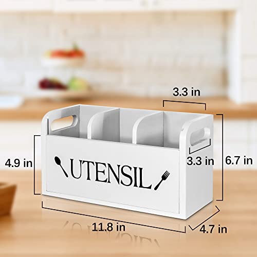 MEMOORIAL Utensil Holder for Kitchen Counter, Rustic Large Kitchen Utensil Organizer with 3 Compartments, Utensil Caddy Farmhouse Kitchen Decor for Flatware, Cooking Tools Storage - Thumbnail 7