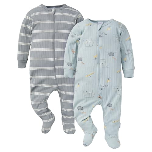 Image of Gerber baby-girls Baby Unisex 2-pack 2-way Zip Textured Sleep 'N Play