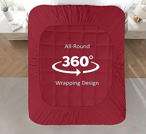 Image of Cloth Fusion 600 GSM Mattress Topper Super King Size Bed, Extra Thick 2 inch Bed Topper for Improved Sleep Quality and Enhanced Comfort (72x84 inches,Maroon)