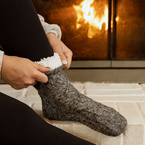 Image of Slipper Socks for Women with Grippers Non Slip, Sherpa Lined Slipper Socks
