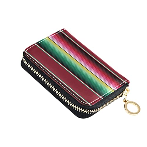 Mexican Colorful Serape Stripes Grey Credit Card Coin wallet, RFID Blocking Compact Women Leather Card Holder, Key Change Organizer, Zipper Purse Clutch Pouch