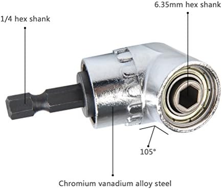 TIMESETL 105° Right Angle Drill Attachment, 1/4-inch Hex Shank Right Angled Screwdriver Drill Bit Holder Extension Right Angle Drill