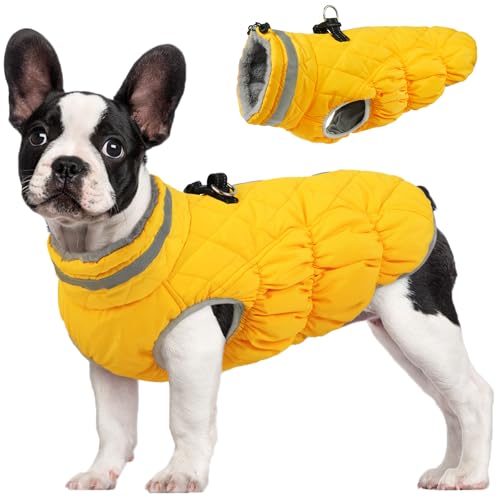 Image of FUAMEY Dog Winter Coat Fleece Warm Small Dog Coat with Harness Built in