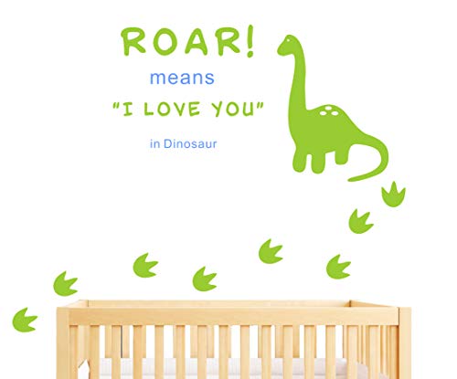Vinilo Decorativo Dinosaurio Texto y Huellas Verde