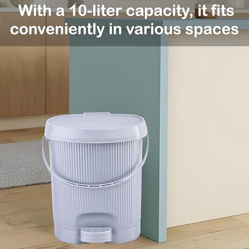 Image of Kuber Industries 2 Pcs Waste Basket for Kitchen 10 Ltr Dustbin with Lid & Removable Inner Bucket | Office, Bathroom Dustbin Garbage Trash Can Pedal Bin | Dust Bins for Home Medium Size | Grey