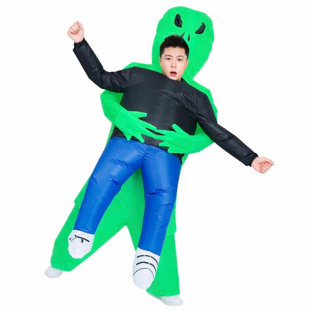 Inflated Alien Costume Teen Inflatable Costume Alien Inflatable Abducted by Aliens Costume Alien Blow Up Scary Green Outfit for Teens Halloween Party school sport Masquerade 14-21Years Old