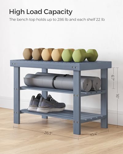 Image of SONGMICS Shoe Rack Bench, 3-Tier Bamboo Shoe Storage Organizer, Entryway Bench, Holds Up to 286 lb, 11.3 x 27.6 x 17.8 Inches, for Entryway Bathroom Bedroom, Grey ULBS04GY