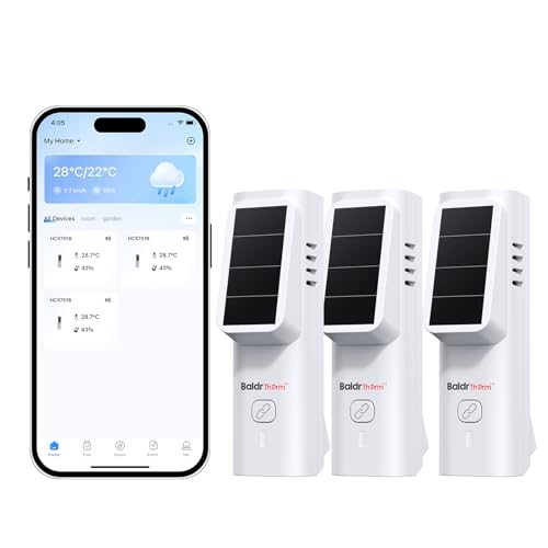 BaldrTherm スマート温湿度計 Bluetooth対応 屋外室内兼用 ソーラー充電 高精度 データ保存 アラーム通知 熱中症 乾燥 梅雨対策 ワイヤレス ベビールーム 爬虫類温室 地下室 家庭用 コンパクト スタンド 吊り下げ対応 ホワイト HCS