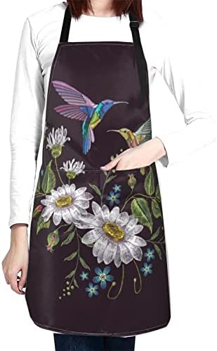 Perinsto Hummingbird Birds Flowers Waterproof Apron With 2 Pockets Kitchen Chef Aprons Bibs For Grooming Cooking Baking Painting Gardening