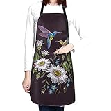 Perinsto Hummingbird Birds Flowers Waterproof Apron With 2 Pockets Kitchen Chef Aprons Bibs For Groo
