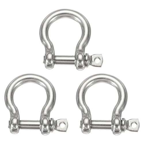 sourcing map 3Pcs Stainless Steel Bow Shackle, 1/2(13.1mm) Bow Screw Pin Large Screw Shackles for Boat Sailboat Chain Rigging Clasp Paracord Jewelry Marine Tackle, Silver Tone