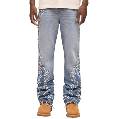 Jeans Pants Trousers Denim Trendy Street Washed Blue Gradient Wide Embroidered Personalized Print Casual Straight Leg for Men3