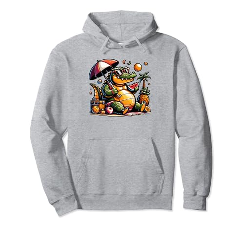 Funny Fat Crocodile Wears Summer Clothes & Sunglasses, Enjoy Pullover Hoodie