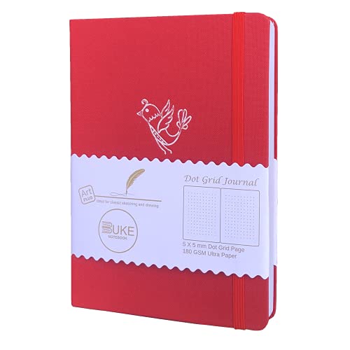 BUKE NOTEBOOK Dotted Journal Dot Grid Pages 5X5mm Dots, 180GSM Bamboo Paper, 160P, Size 5.7X8.2 inch, NO Bleed (red)