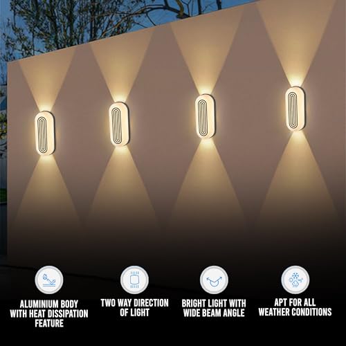 Image of Gesto 7W Waterproof Led Wall Light for Home Decoration - Up Down 2-Way LED Wall Lamp | IP65 Outdoor Fancy Wall Lights for Balcony,Gate,Elevation,Garden,Patio | Decorative Wall Mount Light -Pack of 1