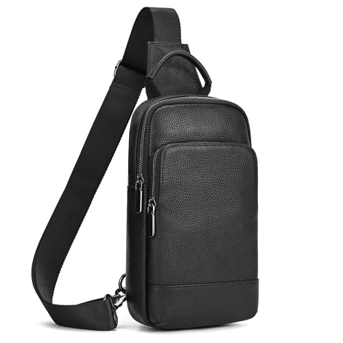 JulBean Genuine Leather Sling Bag Mens Crossbody Chest Bag Sling Backpack for Work Travel Cycling