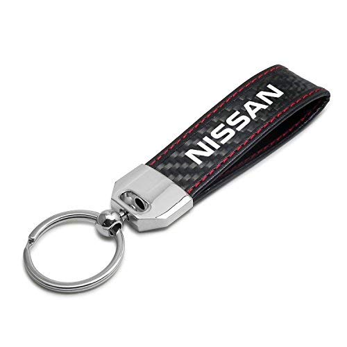 iPick ImageReal Carbon Fiber Red Stitching Leather Loop Key Chain - Nissan