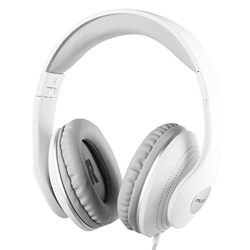 FMLOVES Active Noise Cancelling Headphones Wired, ANC Over Ear with Mic, Sound Cancelling Headphones Foldable Lightweight, Deep Bass Headset 20 Hours for Travel and Office Phone - White from