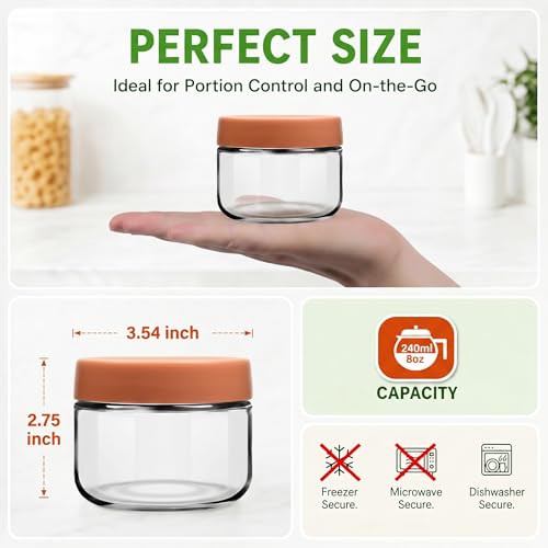Image of EONJOE 8 oz Small Glass Containers with Lids, Food Storage Jars, 6pk
