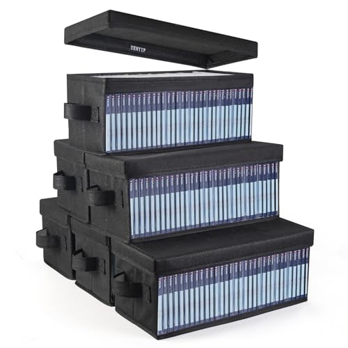 Image of UENTIP CD Storage Box-Pack of 6 CD Case holder, For Home Car Travel Office | CD Organizer,Large Capacity Storage,Clear Label Window,Holds 192 Full Jewel Case CDs, 384 Slim Case CDs, or 1050 Sleeved CDs