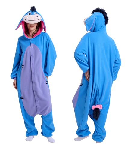 DCOFXGM Unisex Adult Onesie Pajamas Animal Halloween Costume Plush Cosplay Suit for Men and Women Blue Medium