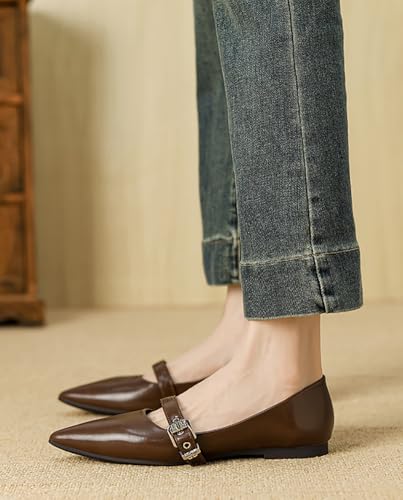 Women's Pointed Toe Flats Shoes Dressy Ballet Flats Comfortable Casual Loafers with Strap Slip on Office Shoes2