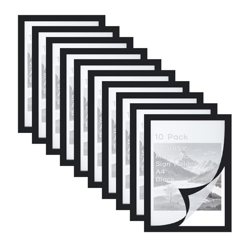 FOSHISY Magnetic Sign Document Holder 10 Pack A4 Magnetic Frames Black