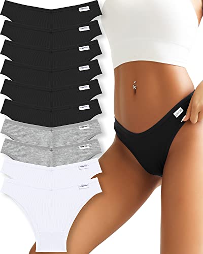 Image of FINETOO Womens Cotton Underwear Sexy Stretch Bikini Panties Low Rise Hipster Ladies Soft V-Waist Cheeky