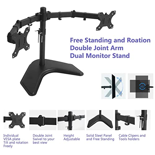 Image of Careflection 13 inch-27 inch Table Top Dual Desktop Monitor Arm Adjustable Vesa Mount Desk Stand Base - Fits 17 to 27 (17-32, Black, Cast Iron)