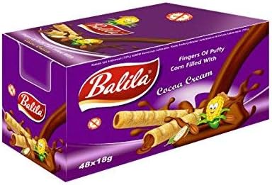 Balila Corn Tube Snack Cocoa Cream flavour 15g - Gluten Free | Vegetarian | Low Calorie and Salt | A source of Fibre | pack of 48