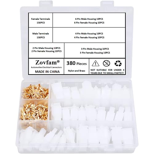 2.8mm Automotive Electrical Wire Connectors Kit 2 3 4 6 Pin Male Female Socket Plug and Pin Header Crimp Wire Terminals for Car, Motorcycle, Truck, Scooter, Boats, Ebike, Electric Instruments 380PCS