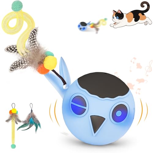 KiwiLove Cat Toys, Interactive Cat Toys for Indoor Cats, USB Rechargeable Electronic Smart Exercise Kitten Toy, Motion Chirping Activated Moving Ball (Blue)