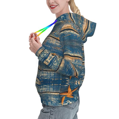 Pull à capuche imprimé d'été Old Wood Starfish pour soirées fraîches et plage - 2