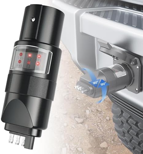 MECMO 360° Rotatable 7 Pin & 4 Pin Circuit Tester Adapter w/ 6 LED Indicators, Swivel 7 Way Blade to 4 Way Flat Connector Plug Tester for RV Pickup Truck Tow Hitch Towing Vehicle Trailer Wiring Socket