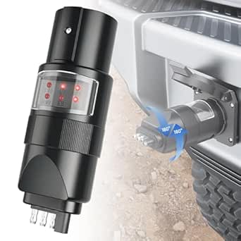 MECMO 360° Rotatable 7 Pin &amp; 4 Pin Circuit Tester Adapter w/ 6 LED Indicators, Swivel 7 Way Blade to 4 Way Flat Connector Plug Tester for RV Pickup Truck Tow Hitch Towing Vehicle Trailer Wiring Socket