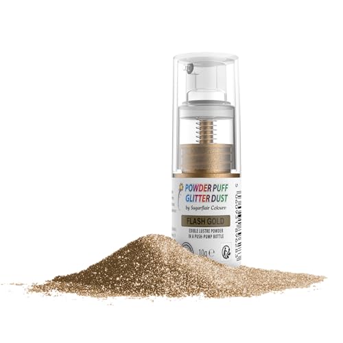 Sugarflair Pump Spray Glitter Puff Dust Flash Gold - Tartas, Cupcakes, Decoraciones - Polvo en Spray sin Alcohol - 10g