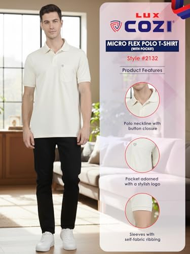 Image of Lux Cozi Men's Cotton Blend Polo T-Shirt with Chest Pocket | Collar T-Shirts for Men | Half Sleeves | Plain - Regular Fit (Pack of 2)
