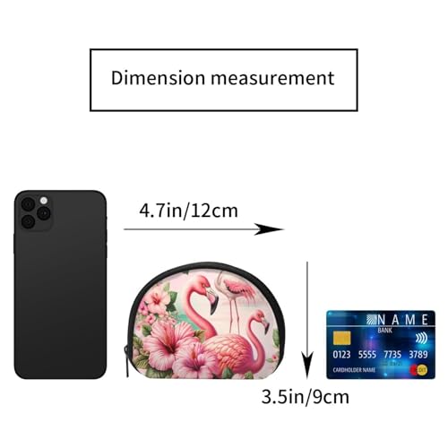 Portable Coin Purse Flamingos-Hibiscus Mini Zippered Money Pouch Card Holder2