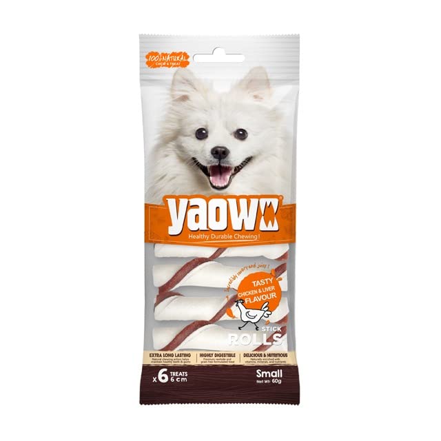 Yaowo DogsNCats All Natural Dog Rawhide Bones with Chicken Inside, 100% Digestible & Durable, Promotes Healthy Teeth Strong Bones and Joints, 2.5` Stick Roll 60gm (Pack of 3) Sold by DogsNCats