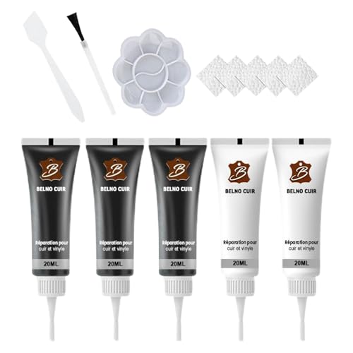 Kit de reparación de cuero genérico – Agente de restauración de cuero para asiento de coche | Acondicionador negro o blanco de 20 ml con pincel, cuchara, paleta de EtChiff, fórmula impermeable y