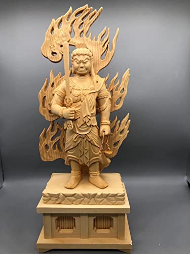 CINTUA 不動明王 立像 四角台 火焔光背 木彫り仏像 仏壇仏像 不動明王菩薩像 総高34cm
