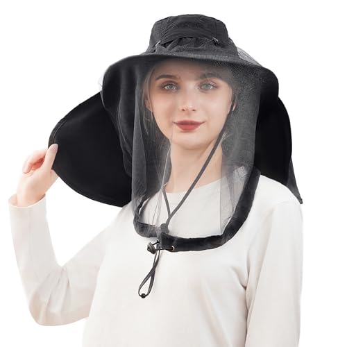 Image of Palmyth Head Net Hat, Sun Hat Safari Hat | UPF 50+, Removable Neck Flap, Water-Repellent, Wide Brim, Adjustable Chin Strap for Fishing and Gardening