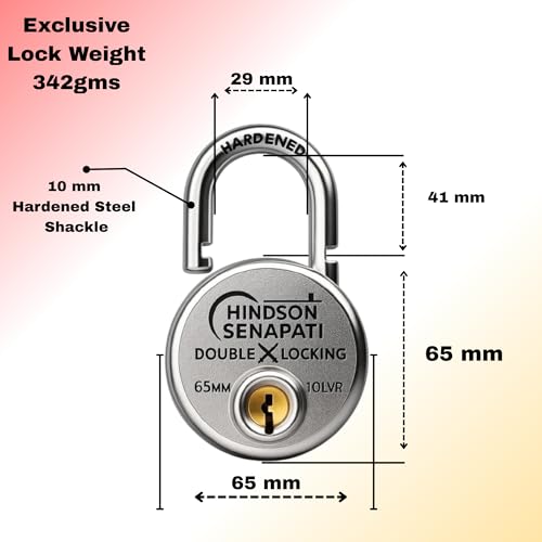 Image of Hindson Same Key Senapati 65mm Round Padlock, Pack of 6 with 24 Same Keys, Hardened Shackle, 10 Lever Mechanism, Heavy Duty, Double Locking Security Lock for Gates, Doors & Shutters (Silver)
