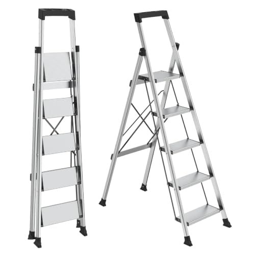 HBTower 5 Step Ladder, Lightweight Aluminum Folding Step Stool