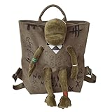 [Brfveob] キャンバス バックパック カエル 大容量 リュック アウトドア PC収納 防水 オックスフォードクロス 可愛い グッズ ぬいぐるみ アニメーションのかばん アーミーグリーン 通勤 通学 出張 ビジネス 登山 旅行 男女兼用 (A)