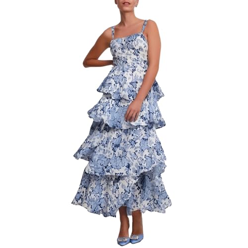 Robe de soirée sans bretelles chic imprimé floral à volants pour femme