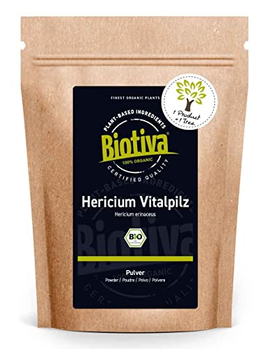 Biotiva Hericium Pulver Bio 150g - Stachelbärte - vegan - Hericium erinaceus - abgefüllt und zertifiziert in Deutschland (DE-ÖKO-005) Cover