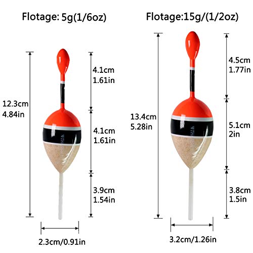 THKFISH Slide Fishing Floats Bobbers Saltwater Freshwater Slip Bobbers for Crappie Panfish Trout Bass Fishing (Wood and Red, 1/6 oz 1.6"x4.8" - 5Pcs) - Thumbnail 6